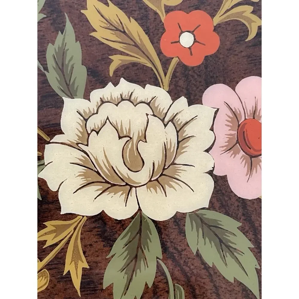 VTG Kimco Japan Wooden Jewelry Box Floral Inlay Gold Velvet Lining Mirror